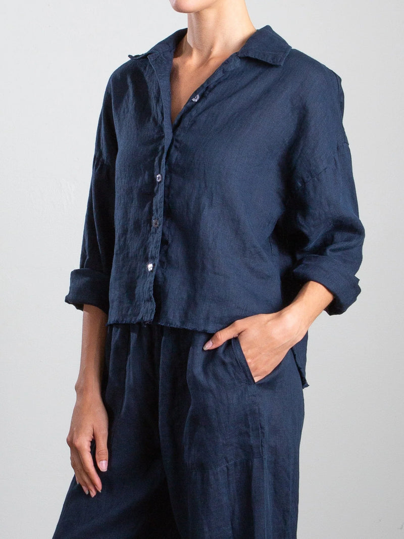 Esme Shirt French Linen in Ink, from Pharaoh