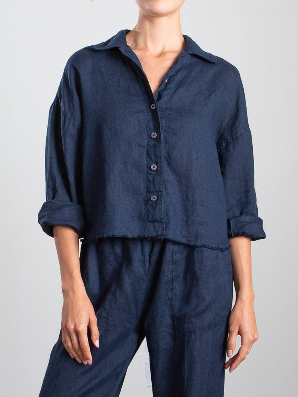 Esme Shirt French Linen in Ink, from Pharaoh