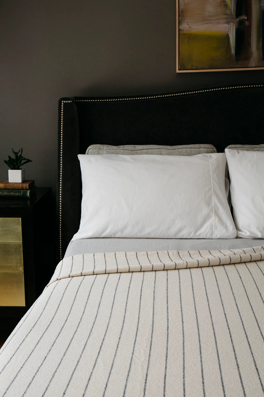 Full / Queen Pinestripe Blanket in Midnight, from Evangeline