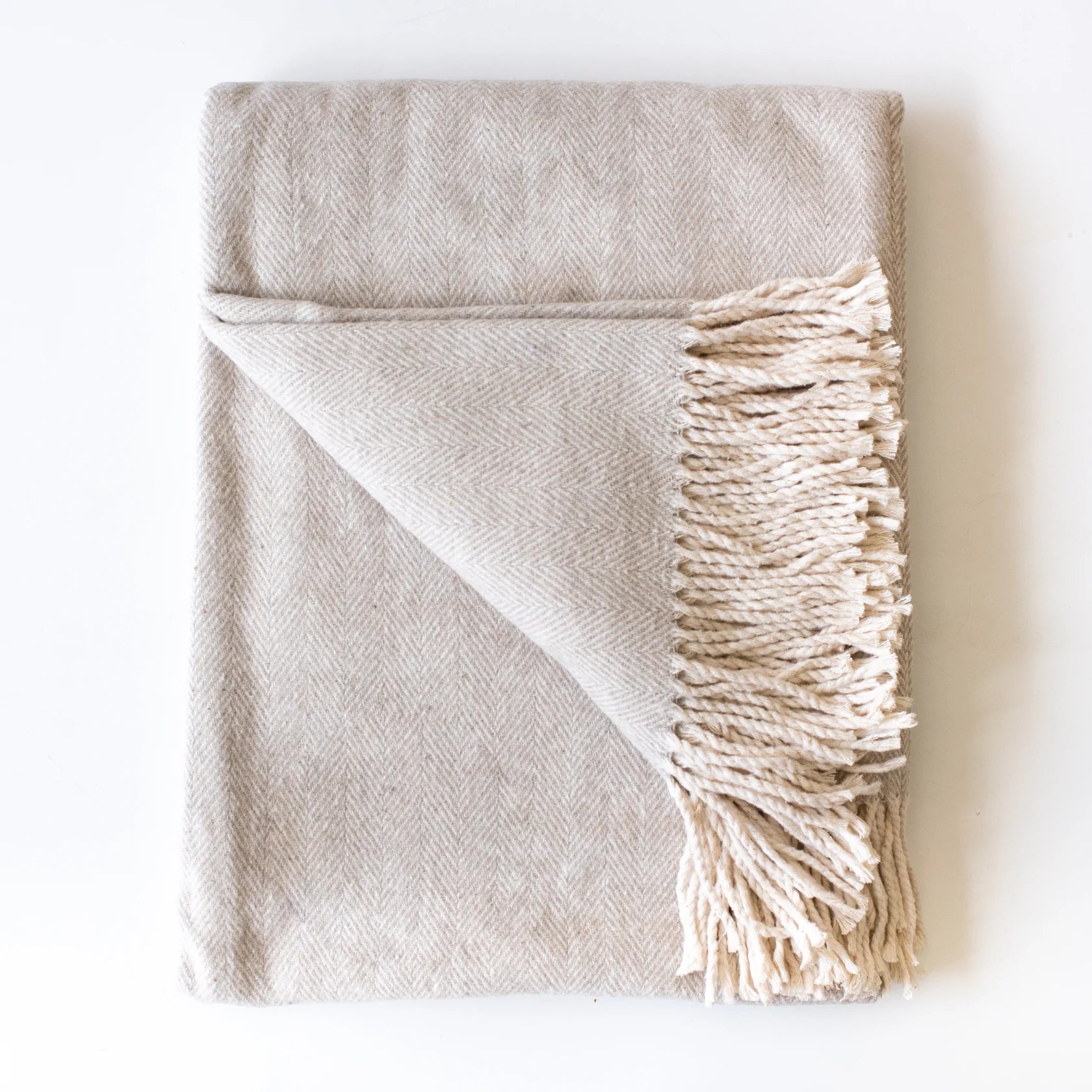 Cotton Herringbone Throw in Oyster, from Evangeline