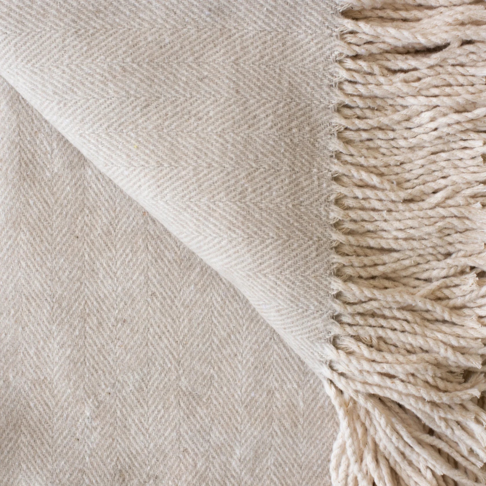 Cotton Herringbone Throw in Oyster, from Evangeline