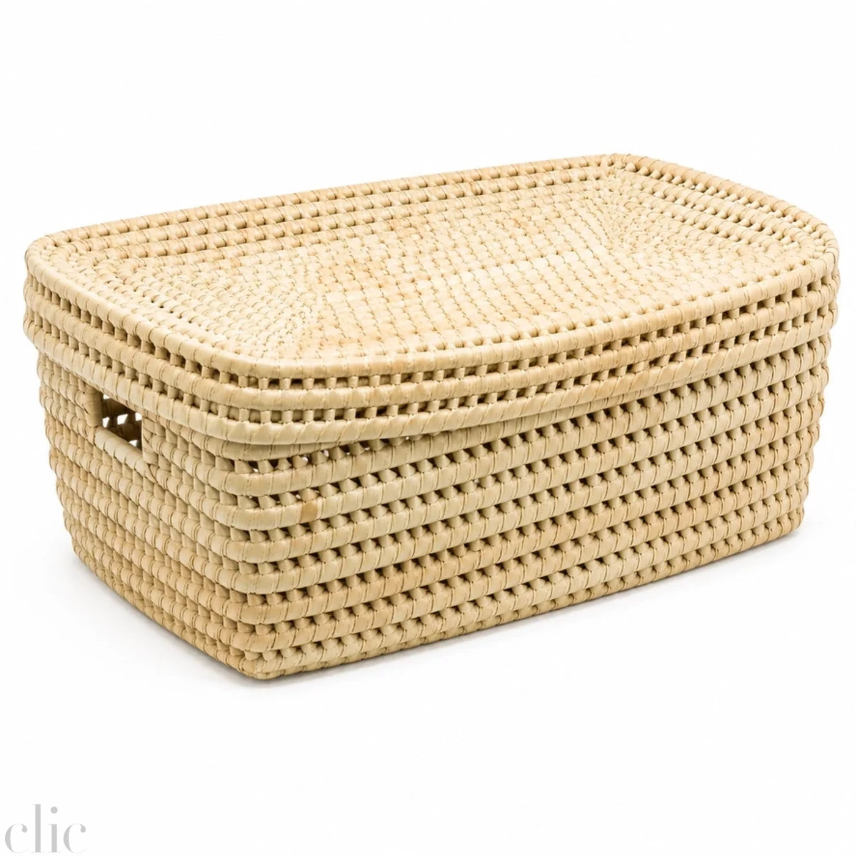Kenyan Handles and Lidded Rectangular Organizer Basket in Natural