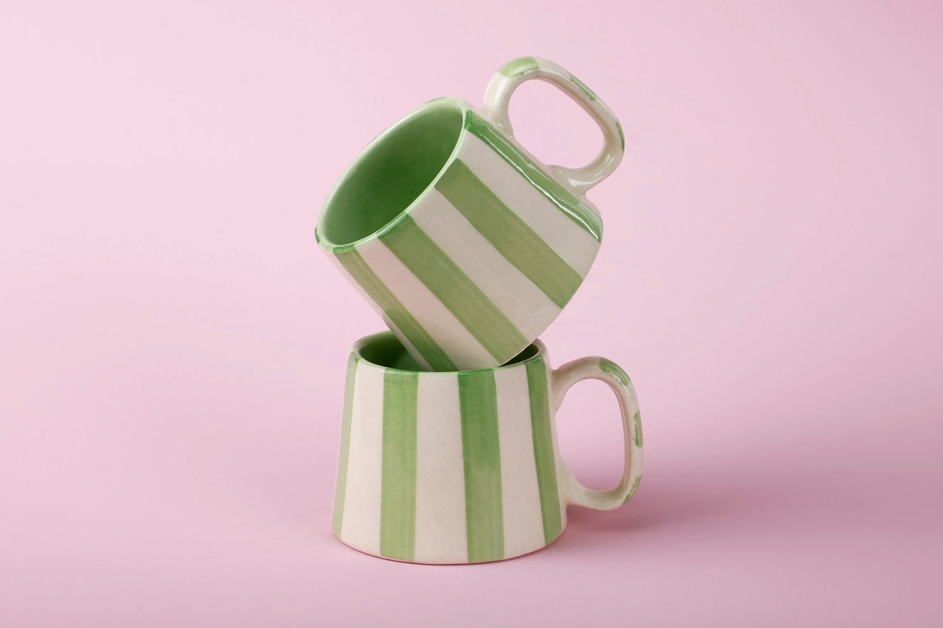 Ceramic Stripe Coffee Mug in Green, from Casa Amarosa