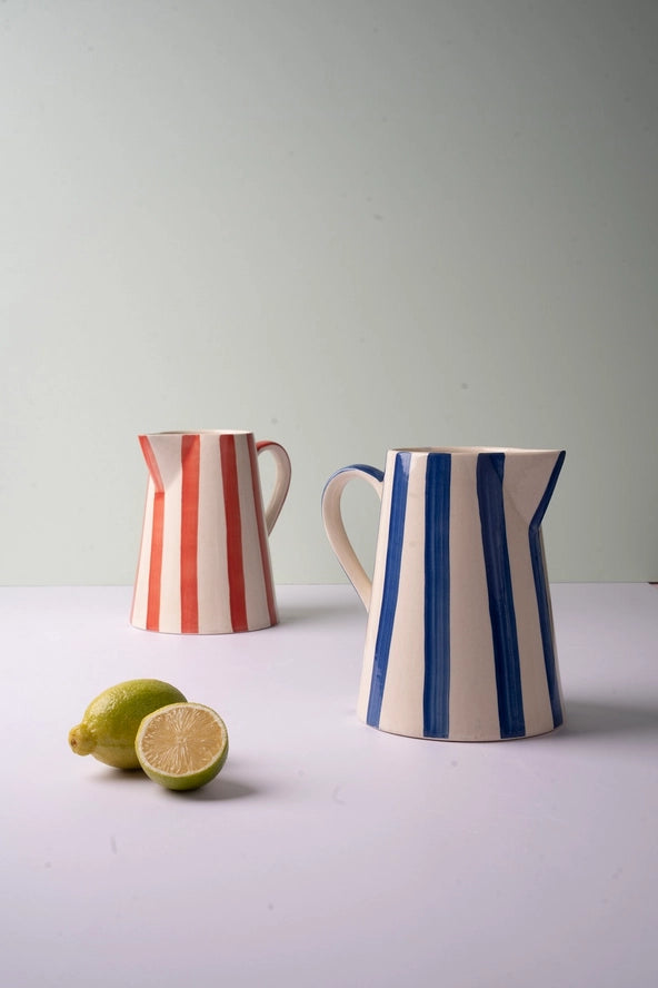 Ceramics Stripe Pitcher in Red, from Casa Amarosa