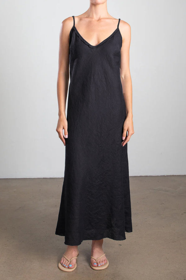 Farrah Dress in French Linen in Black, from Pharaoh