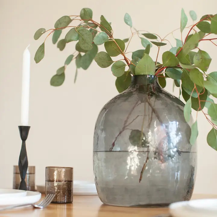 Hebron Handblown Hammered Glass Vases in Blue Grey, from Creative Women