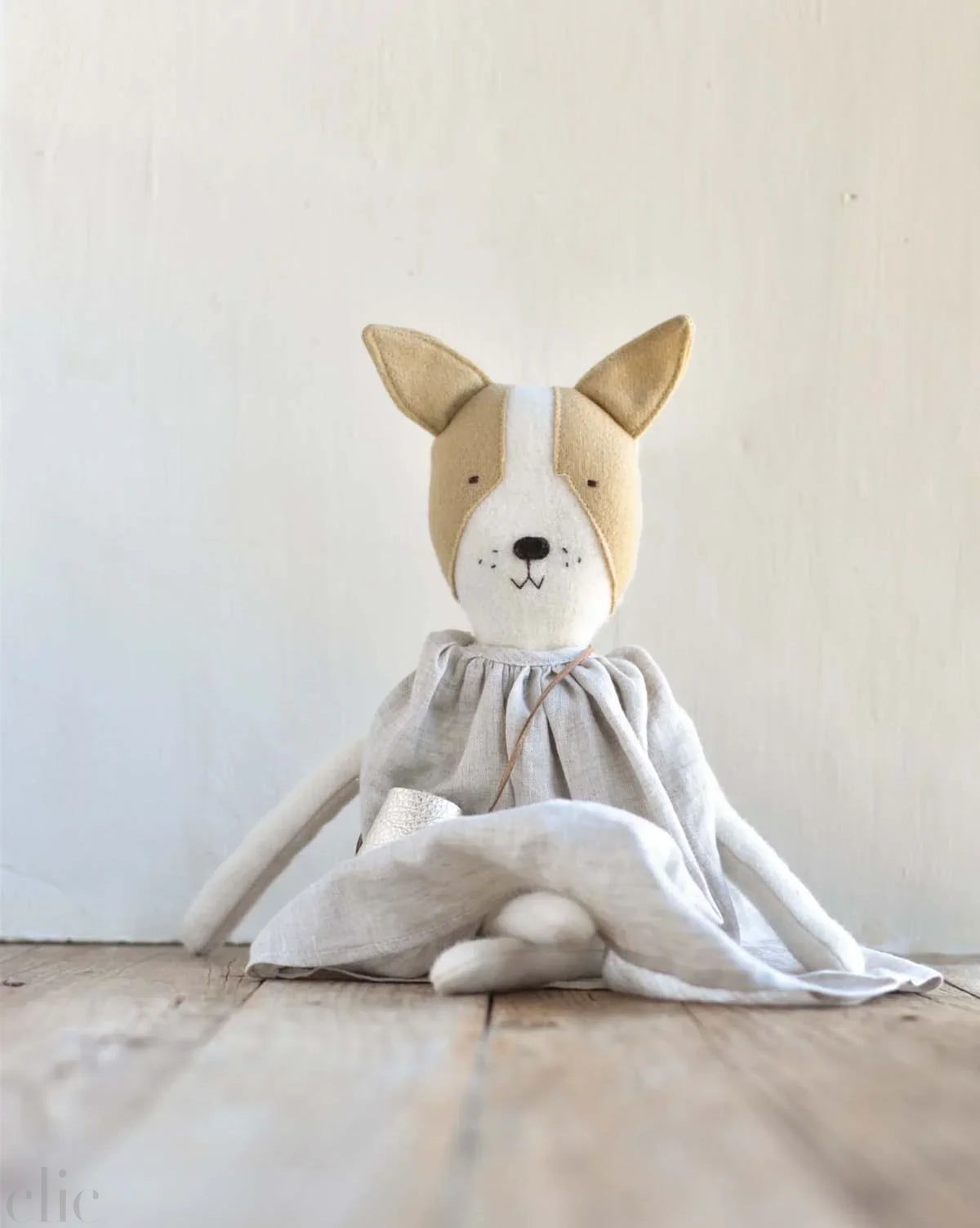 Fig the Frenchie Heirloom Wool Doll in Canyon Linen Dress