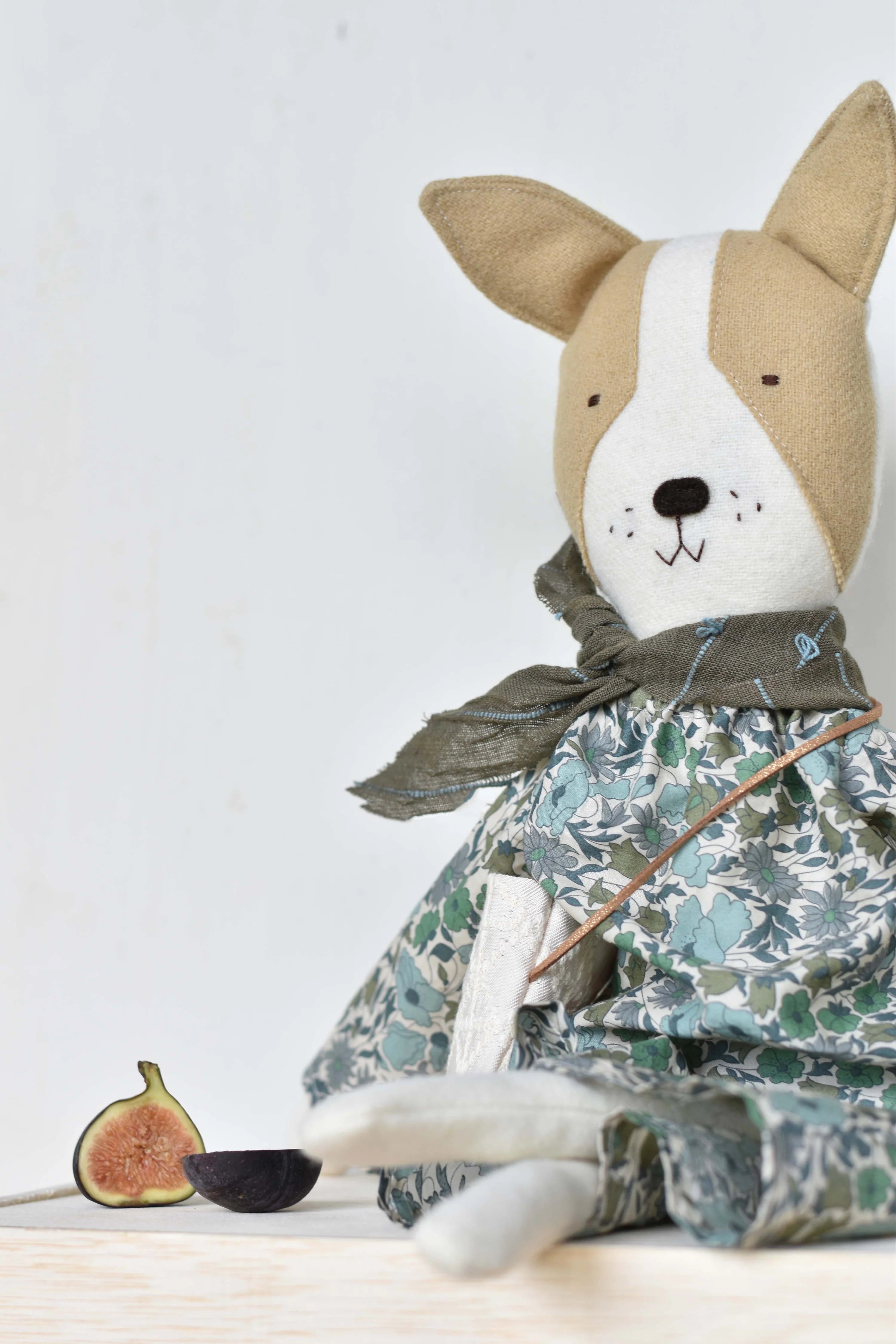 Fig The Frenchie Dog with Liberty Floral Day Dress, from Woolgrass Farm