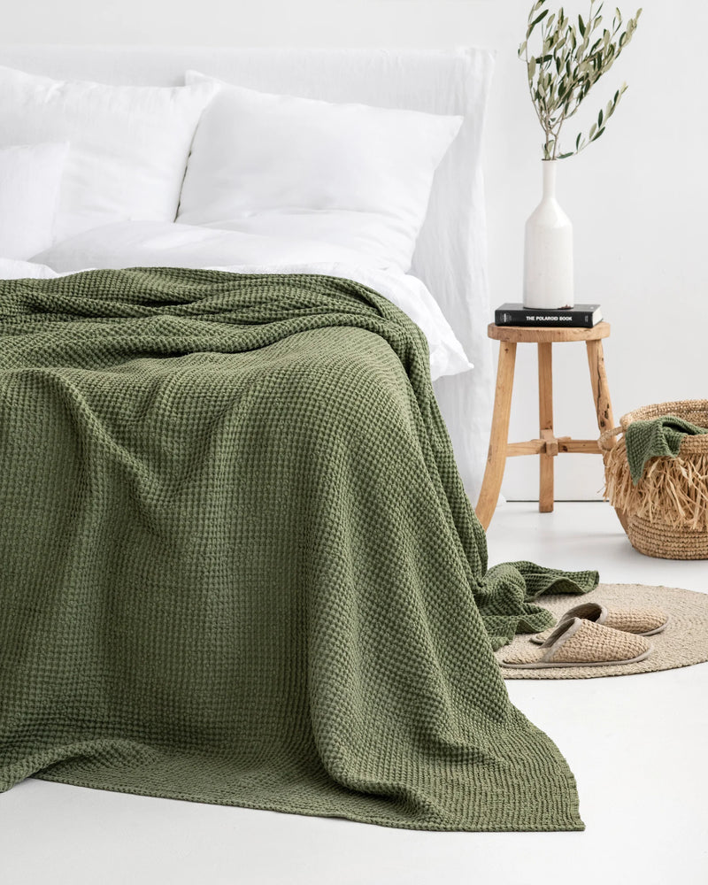 Waffle Blanket in Forest Green, from Magic Linen