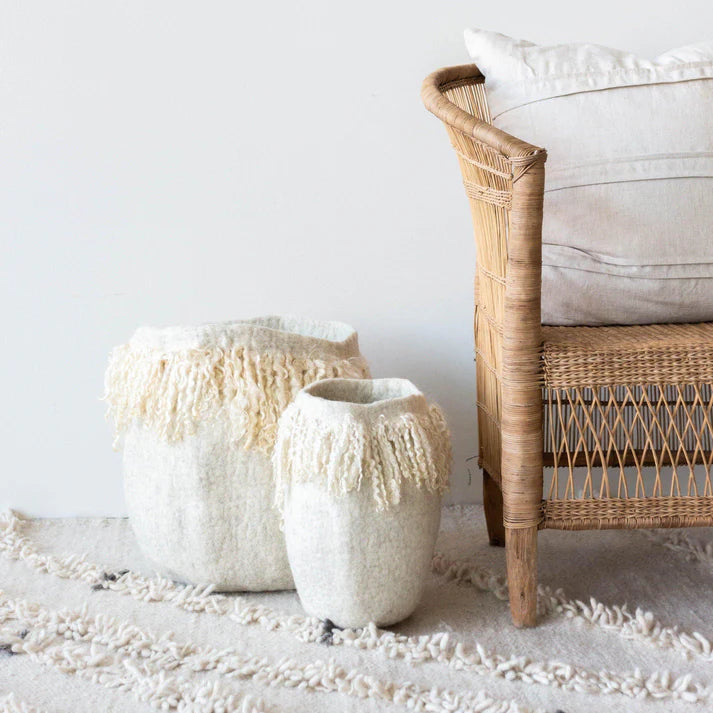 Fringed Skirt Mohair Basket, from Kanju Interiors