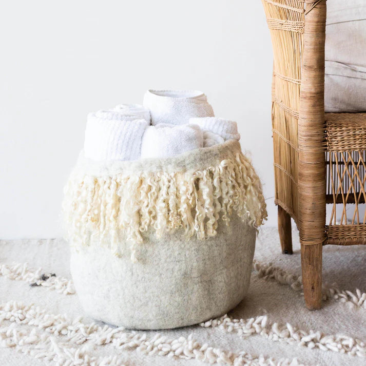 Fringed Skirt Mohair Basket, from Kanju Interiors