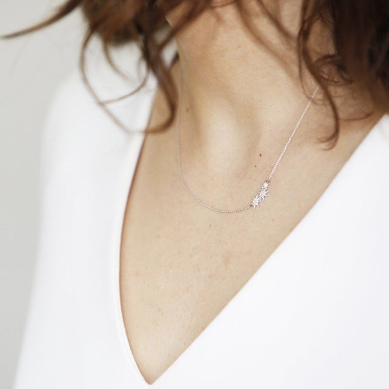 Triple Star Necklace with White Pavé Diamonds, from Gabriela Artigas