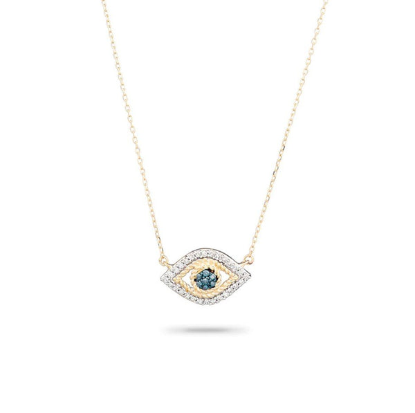 Tiny Pavé Evil Eye Necklace in Yellow Gold, from Adina Reyter