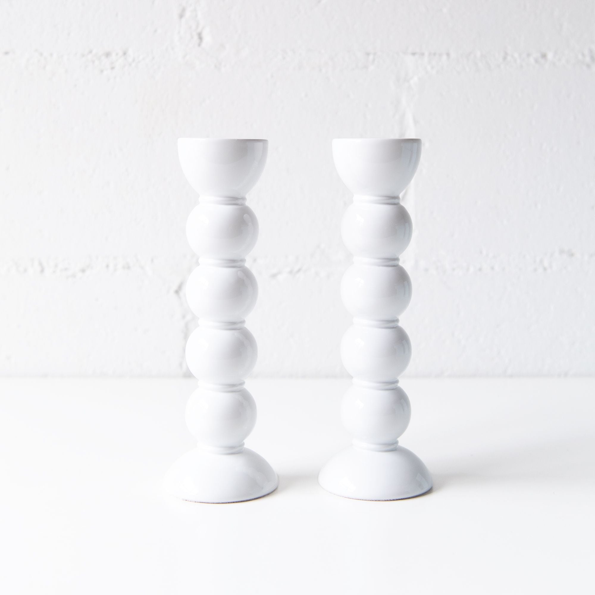 9.4" Bobbin Candlestick Holder in White, from Addison Ross