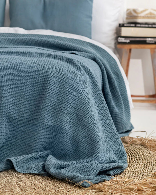 Waffle Blanket in Grey Blue, from Magic Linen