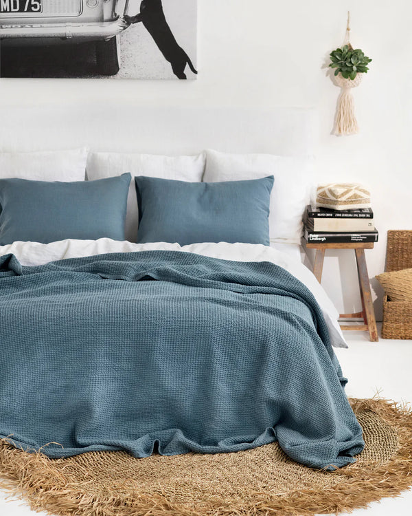 Waffle Blanket in Grey Blue, from Magic Linen