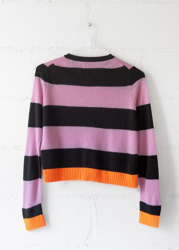 Cashmere Contrast Stripe Crew Sweater in Blitter Rose, from Jumper 1234