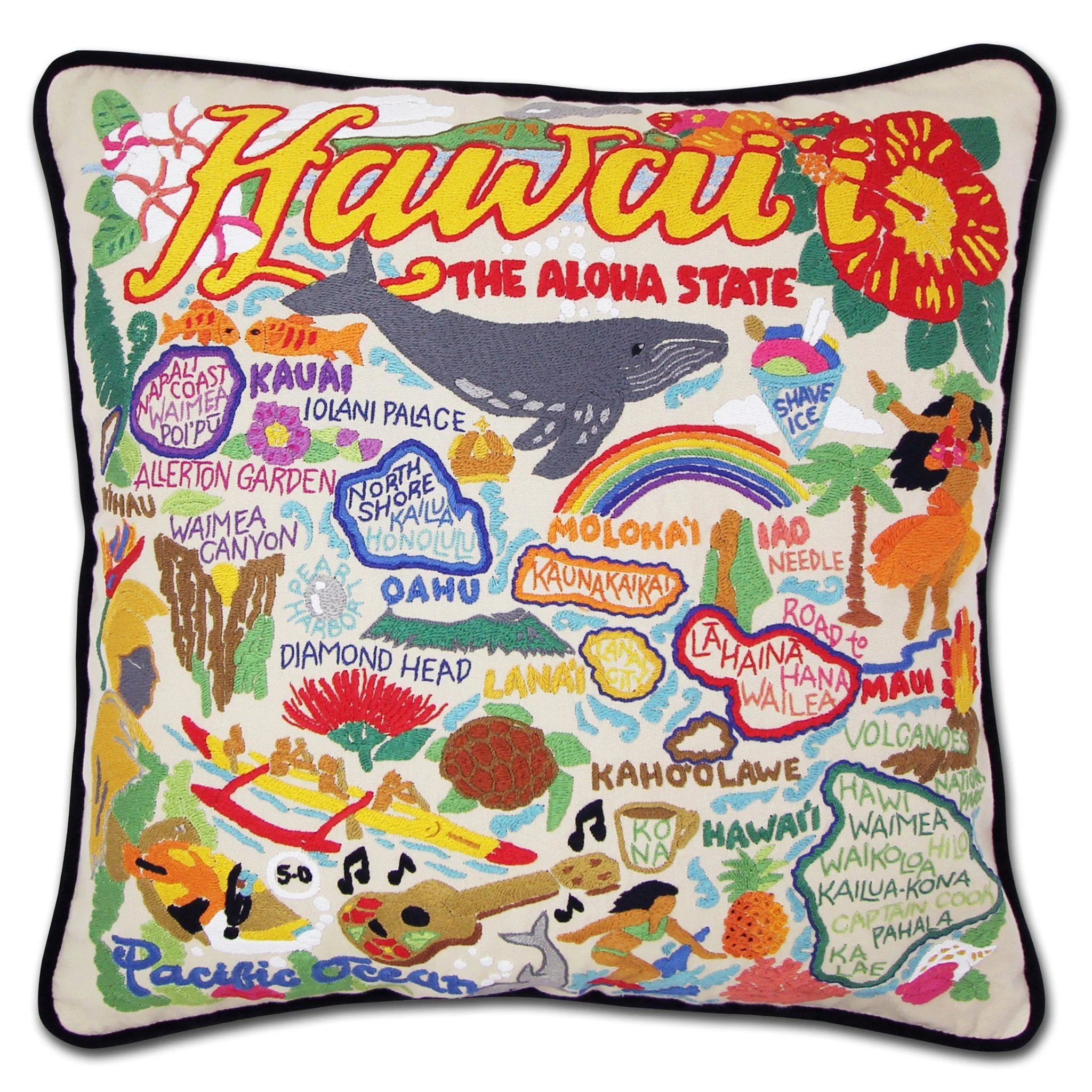 Hawaiian Isles Hand-Embroidered Pillow, from Catstudio