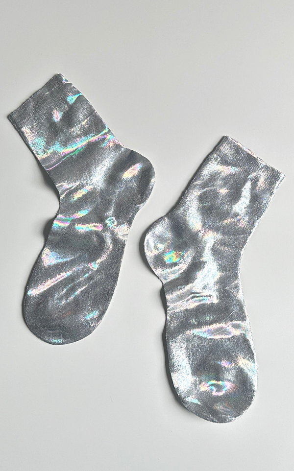 Ribbed Laminated Socks in Hologram, from Maria La Rosa