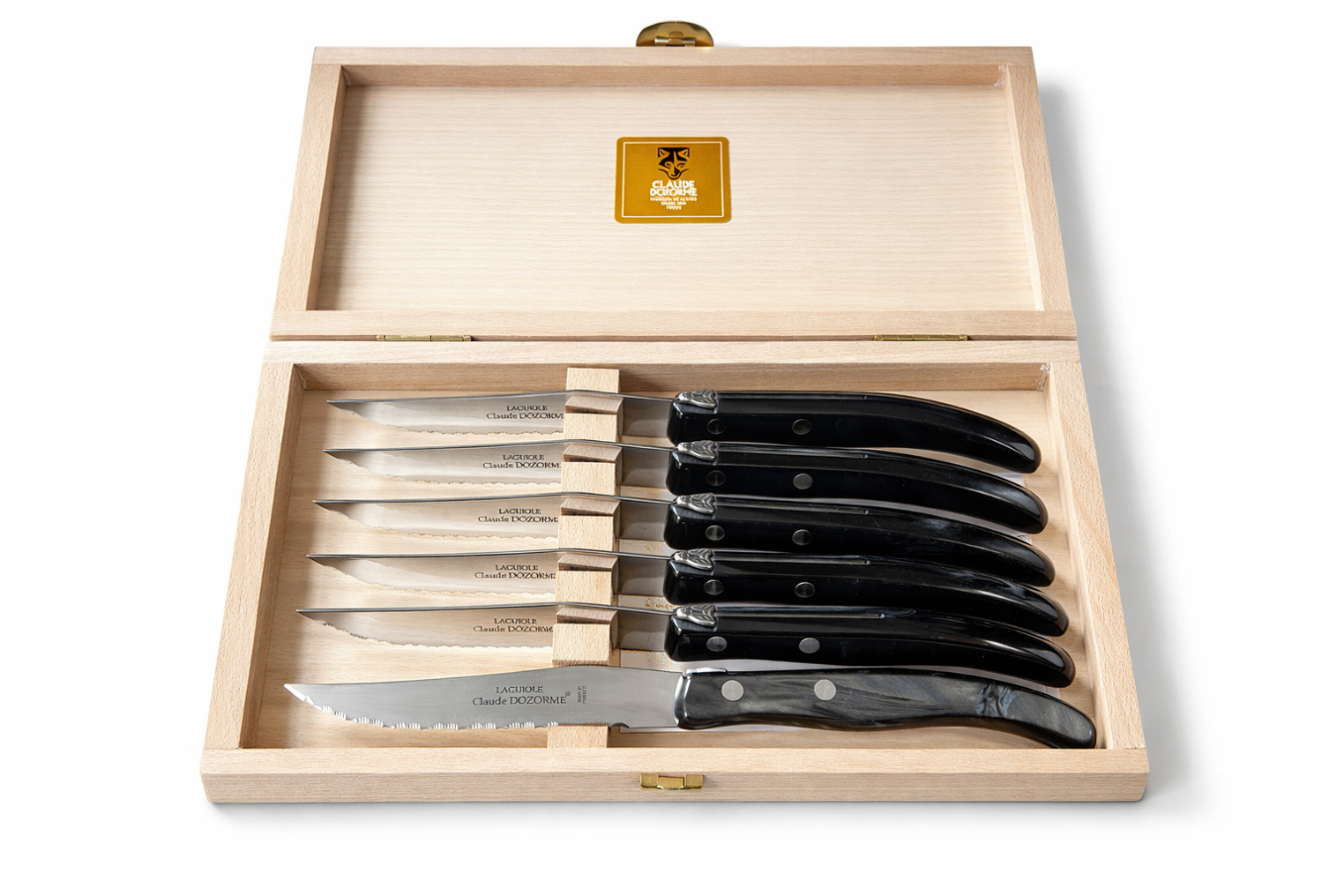 Berlingot Box of 6 Steak Knives in Grey, from Claude Dozorme