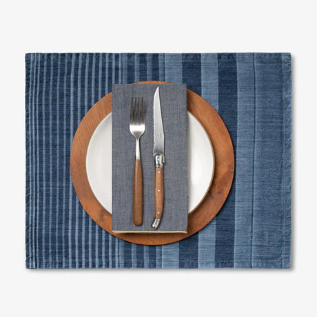 Regimental Stripe Placemat Laser Printed in Medium Wash, from Mi Cocina