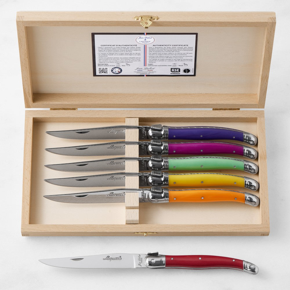 Laguiole Set of 6 Steak Knives in Rainbow Platine, from Jean Neron