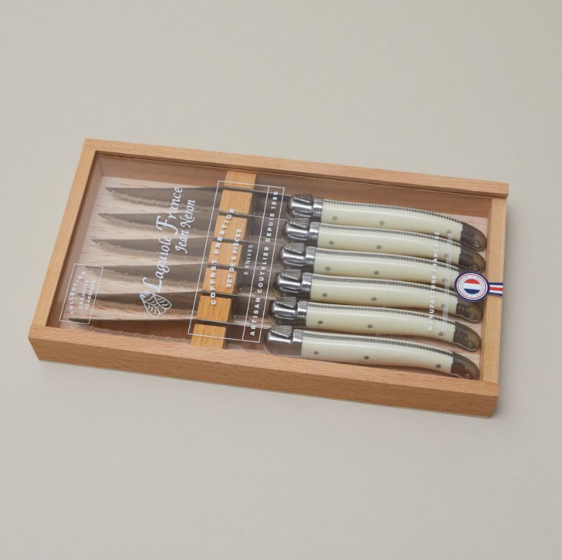 Laguiole Steak Knives in Platine Ivory, from Jean Neron