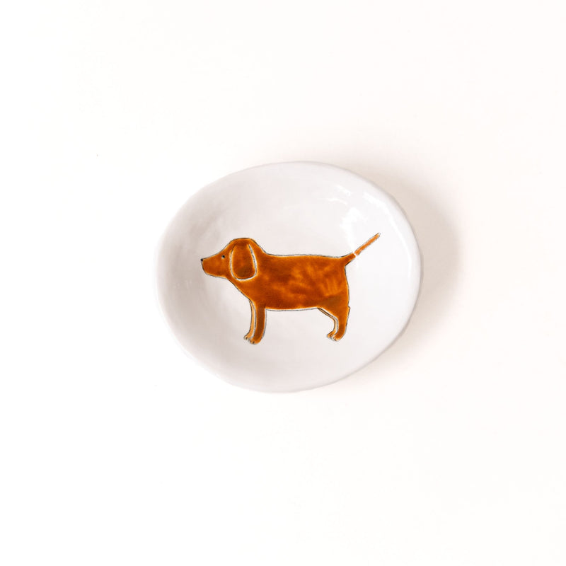 Small Oval Hound Dish in White and Brown, from Gemma Orkin Ceramics