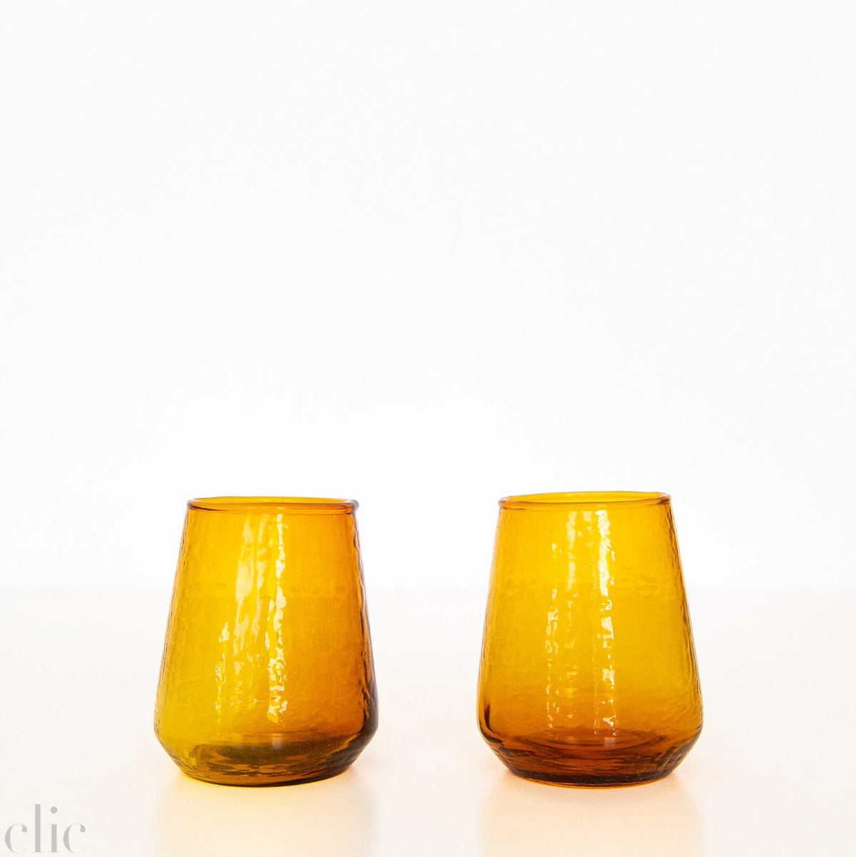 Handblown Hammered Glass Tumbler in Amber