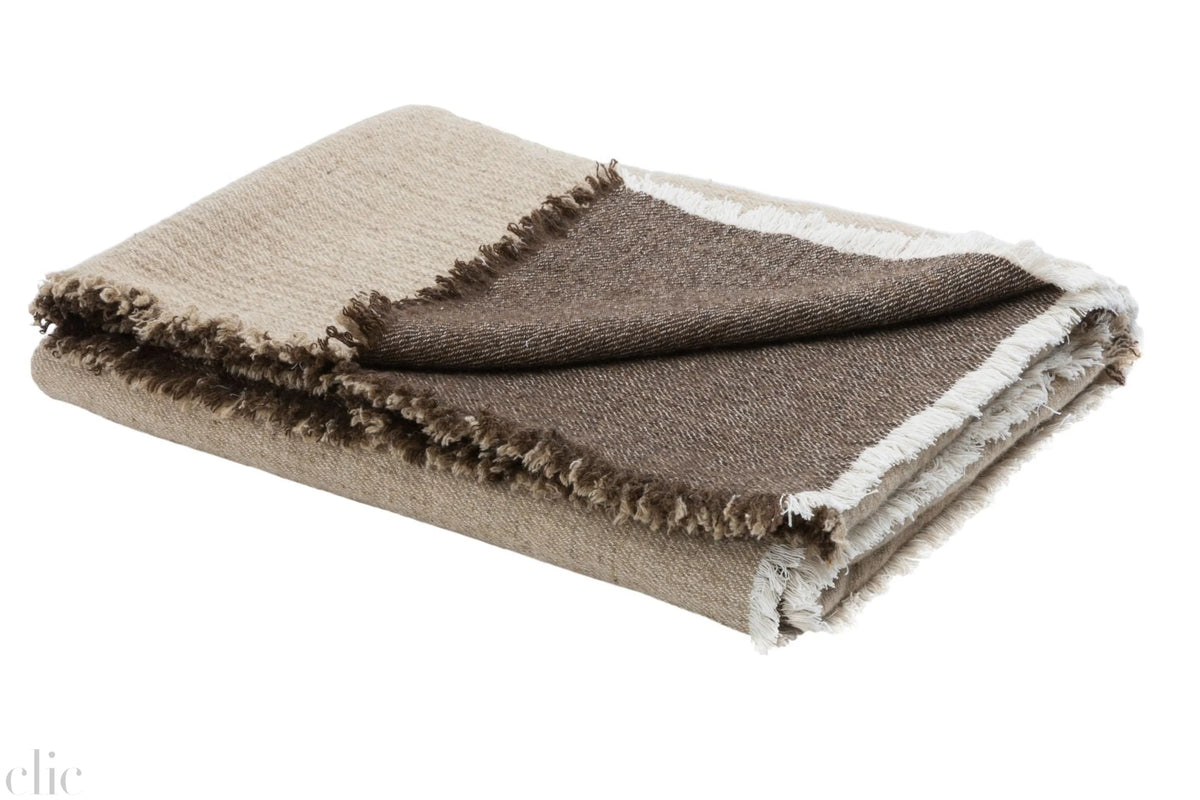 Virgin Wool and Cotton Throw in Bronze and Naturel, from Maison de Vacances