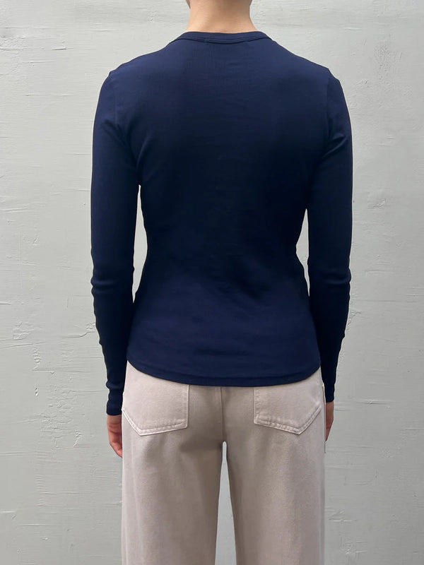 Jimmy Long Sleeve Tee in Lightweight Rib in Midnight, from Pharaoh