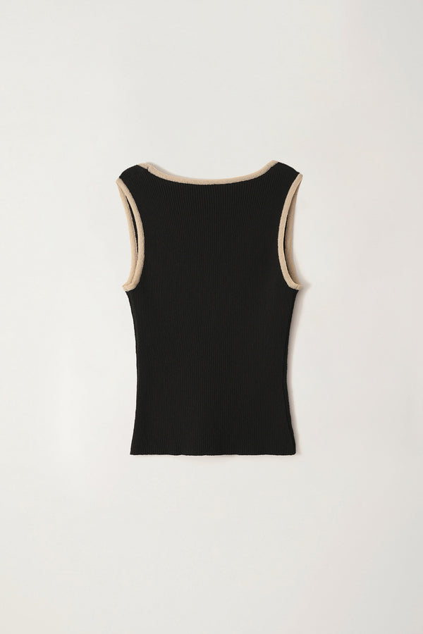 Jina U-neck Sleeveless Top in Black & Cream, from Nothing Written