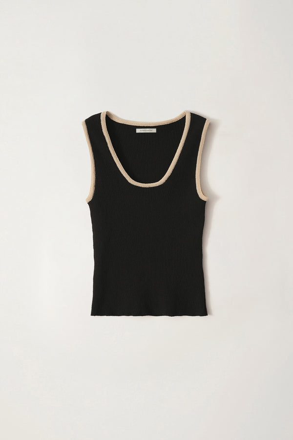 Jina U-neck Sleeveless Top in Black & Cream, from Nothing Written