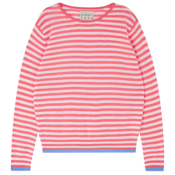 Cashmere Tipped Little Stripe Crew in Cerise, from Jumper 1234