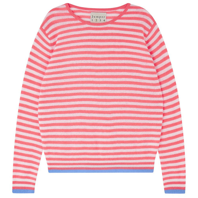 Cashmere Tipped Little Stripe Crew in Cerise, from Jumper 1234