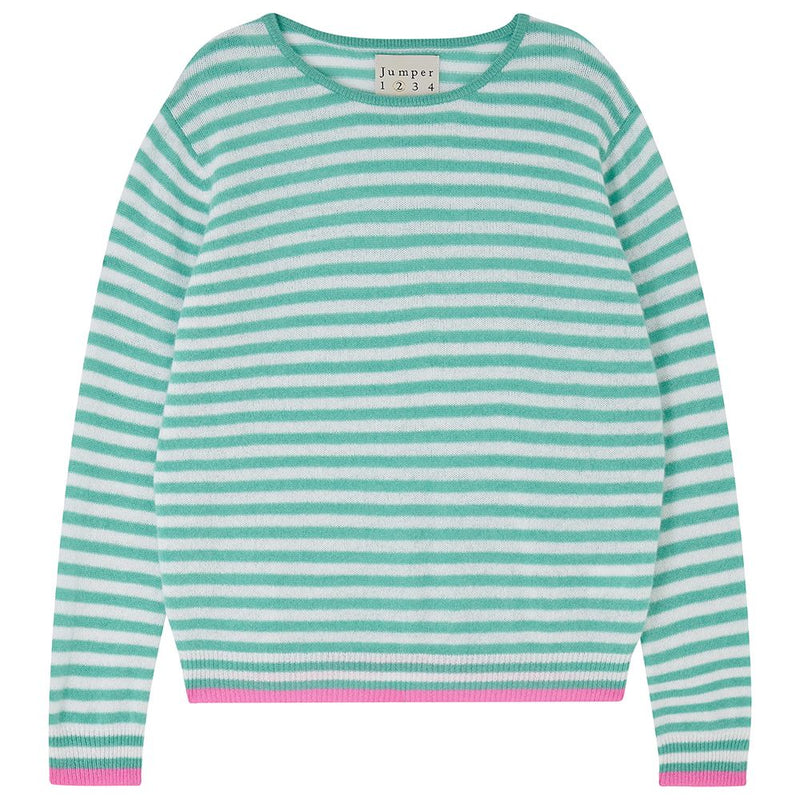 Cashmere Tipped Little Stripe Crew in Mint, Cream and Pink, from Jumper 1234