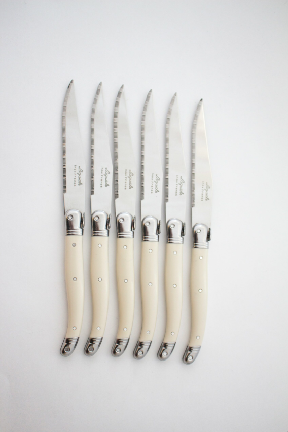 Laguiole Steak Knives in Platine Ivory, from Jean Neron