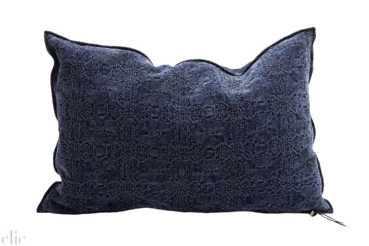 Kilim Jacquard Pillow 16x24 in Bleu Nuit, from Maison De Vacances