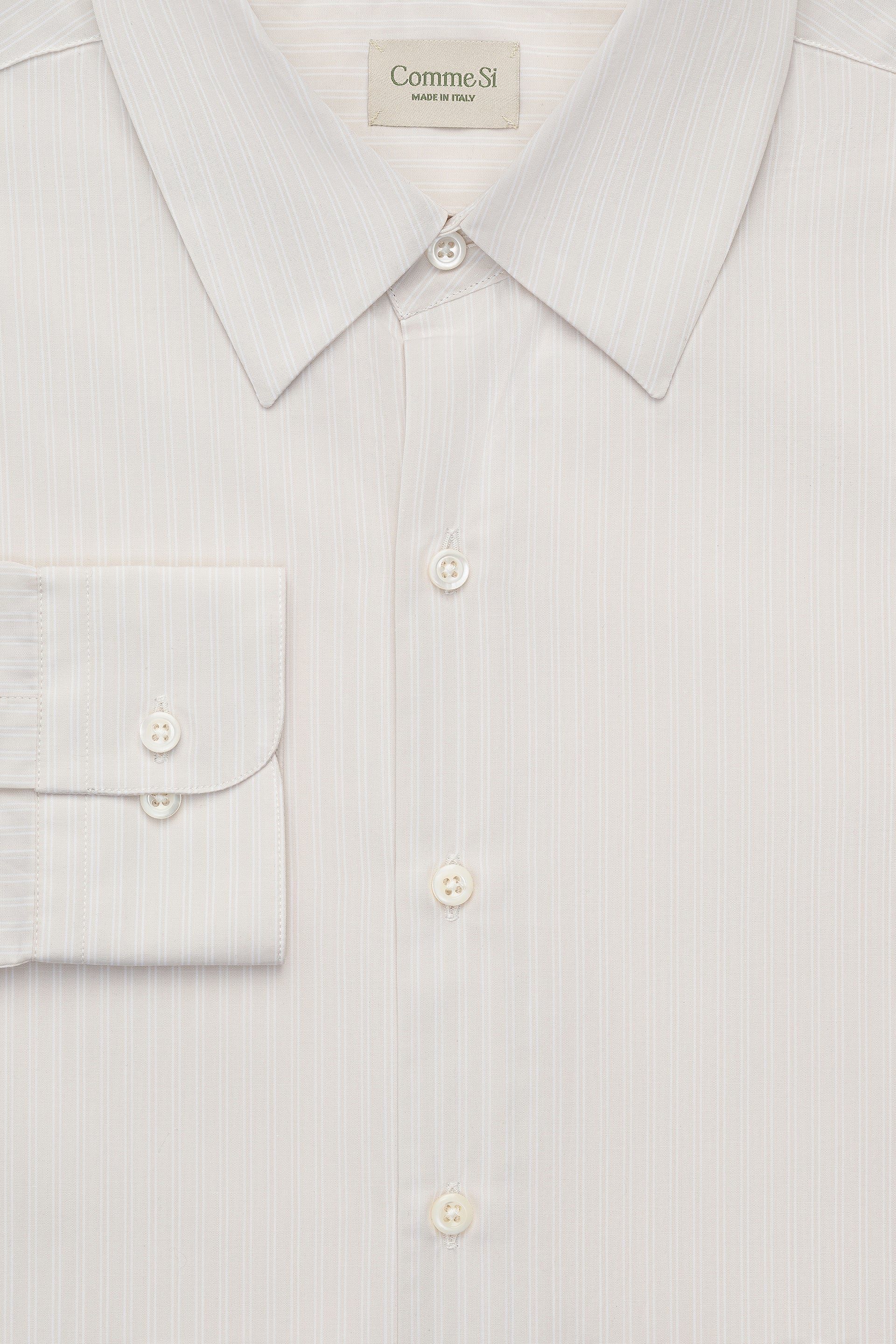 La Shirt Classica Poplin in Alabaster Stripe, from Comme Si