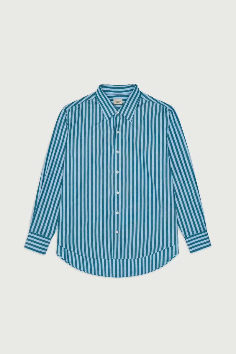 La Shirt Classica Poplin Cotton in Lagoon Stripe, from Comme Si