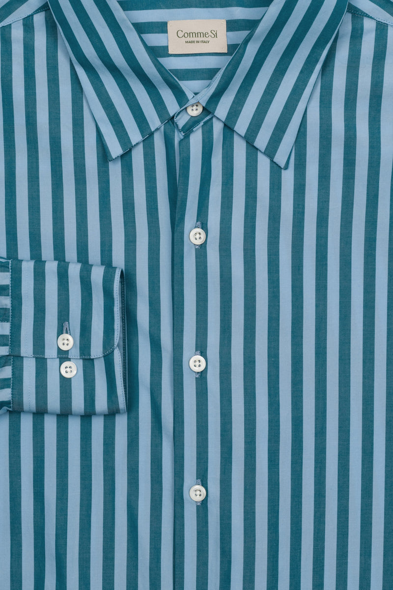 La Shirt Classica Poplin Cotton in Lagoon Stripe, from Comme Si