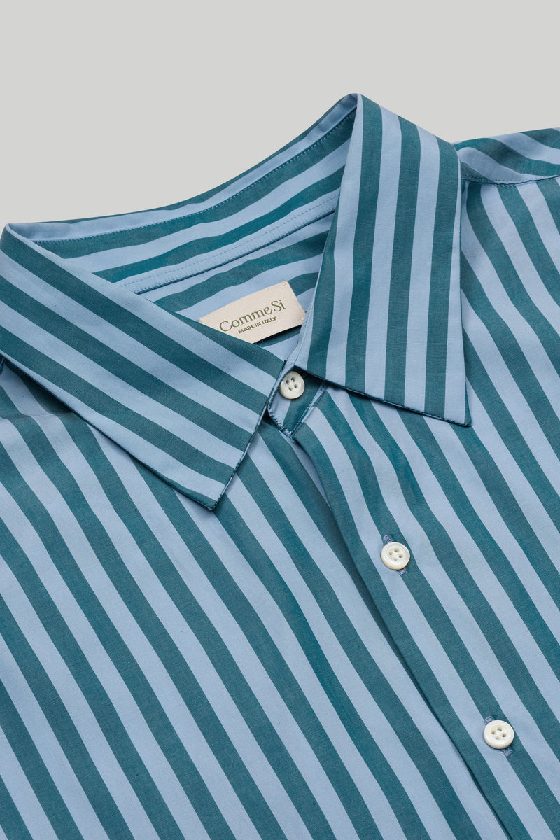 La Shirt Classica Poplin Cotton in Lagoon Stripe, from Comme Si