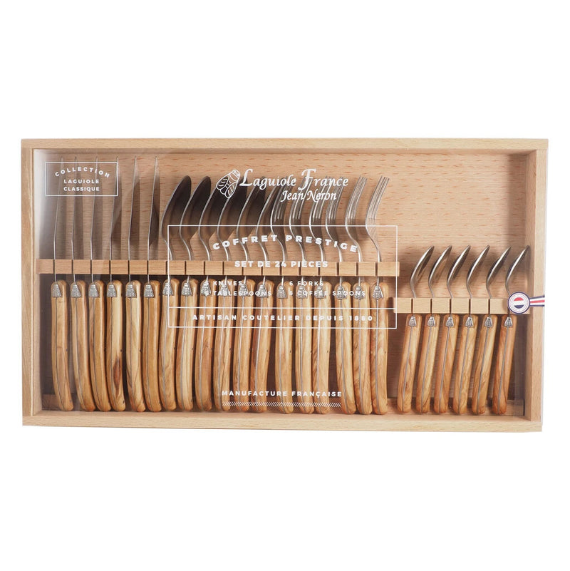 Laguiole 24-Piece Olivewood Flatware, from Jean Neron