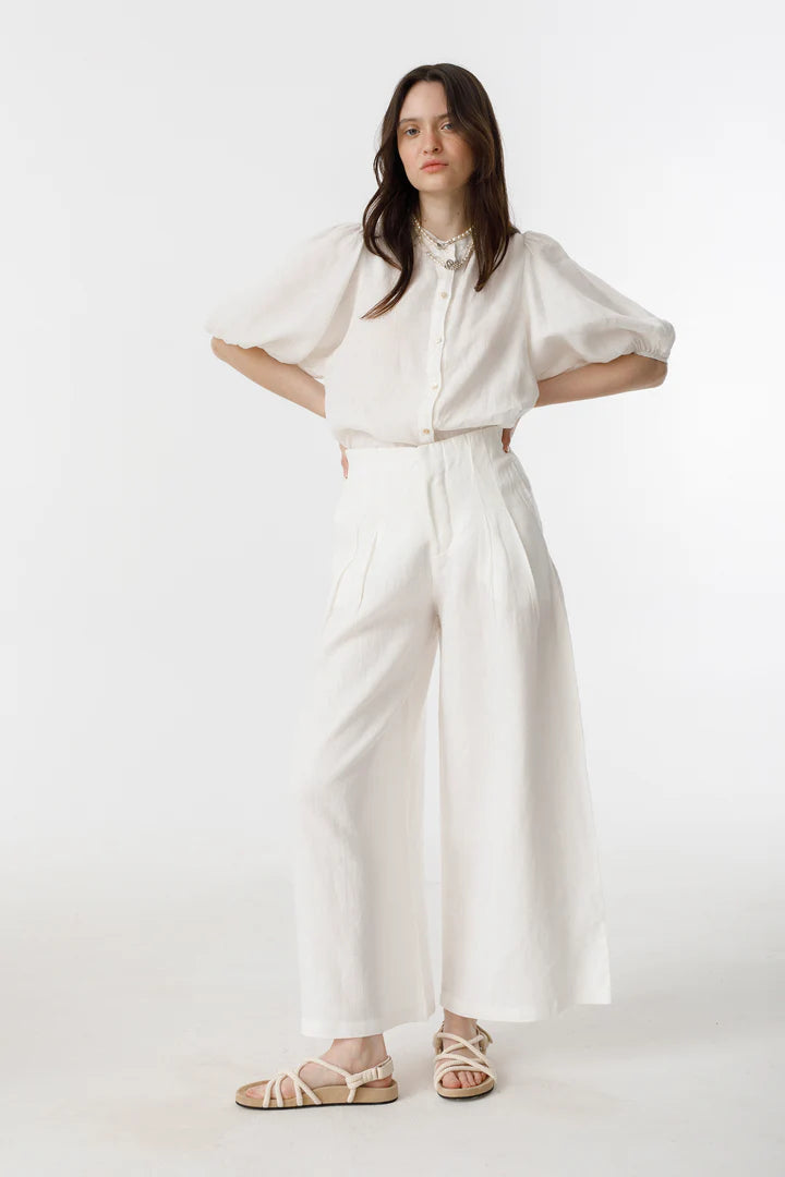 Culotte Linen Pants in White, from Lanhtropy