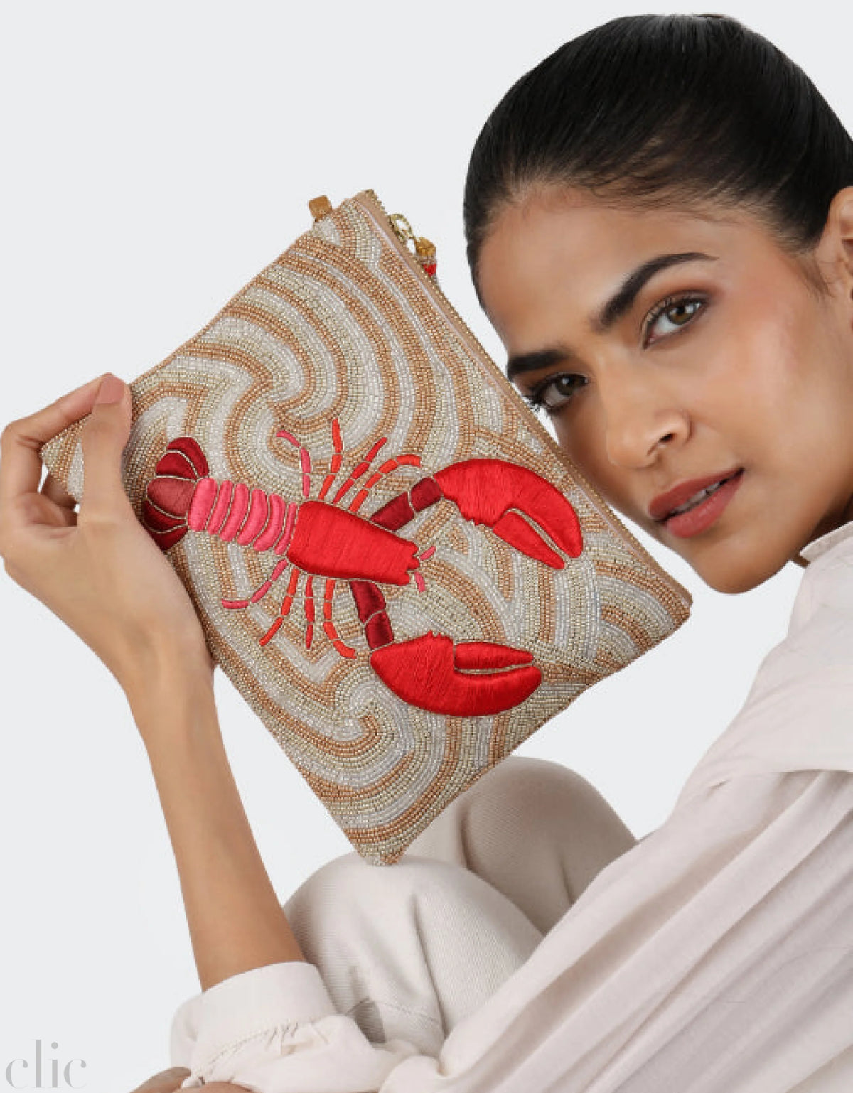 Lobster Sequin Pouch in Red, from Olivia Dar
