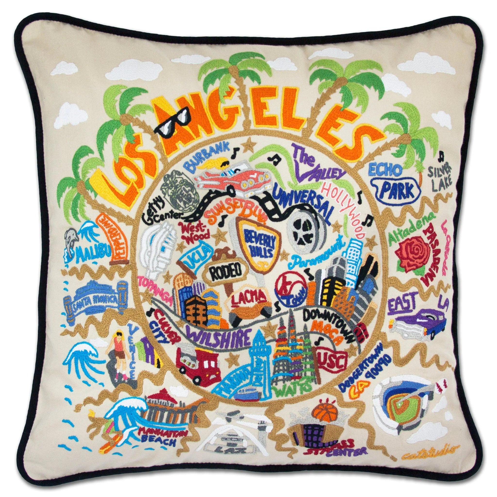 Los Angeles Hand-Embroidered Pillow, from Catstudio