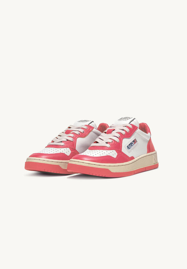 Medalist Low Sneakers in White and Rose Leather, from Autry