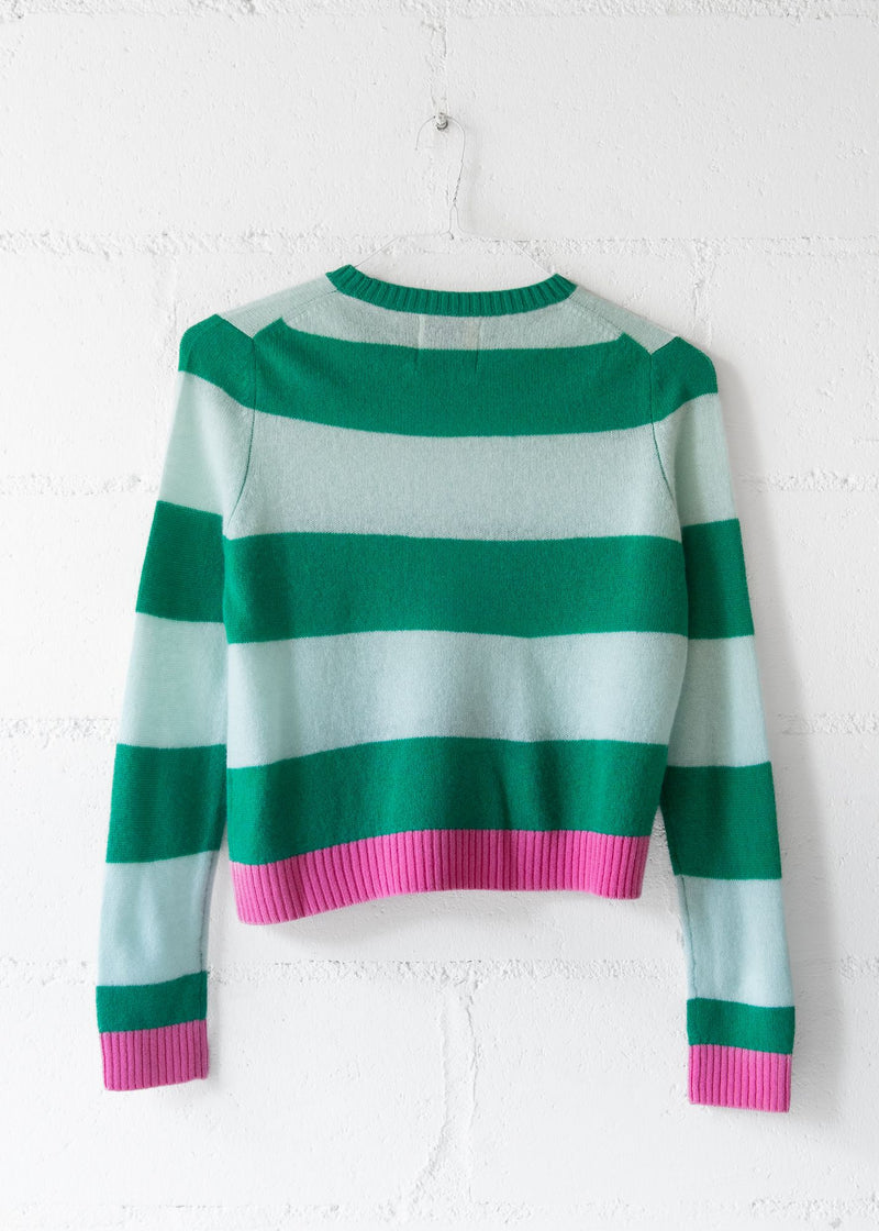 Cashmere Contrast Stripe Crew Sweater in Emerald, from Jumper 1234