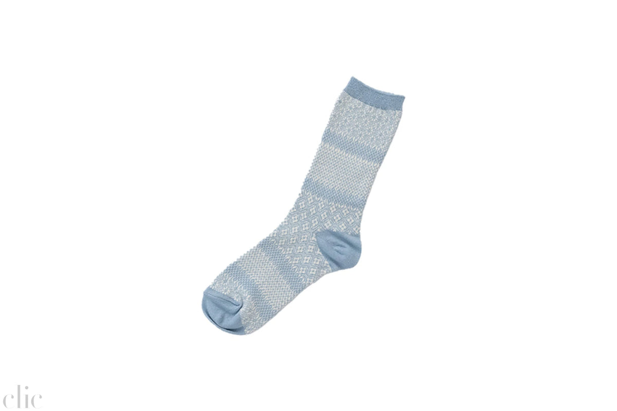 Cotton Linen Jacquard Socks in Pale Blue, from Memeri