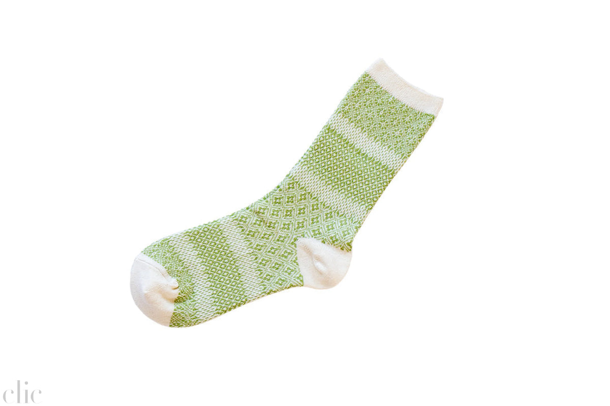 Cotton Linen Jacquard Socks in Dappled Sunlight, from Memeri